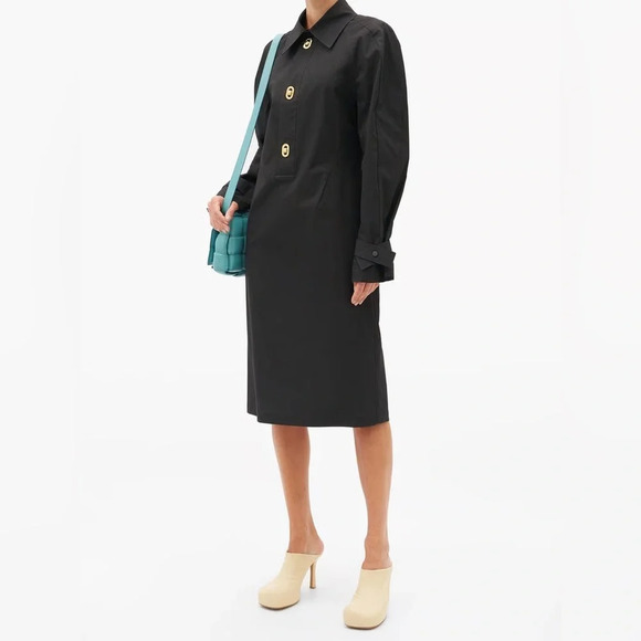 NWT Bottega Veneta Technical Coated Cotton Toile Shirt Midi Dress Off Black 38 - Picture 2 of 15